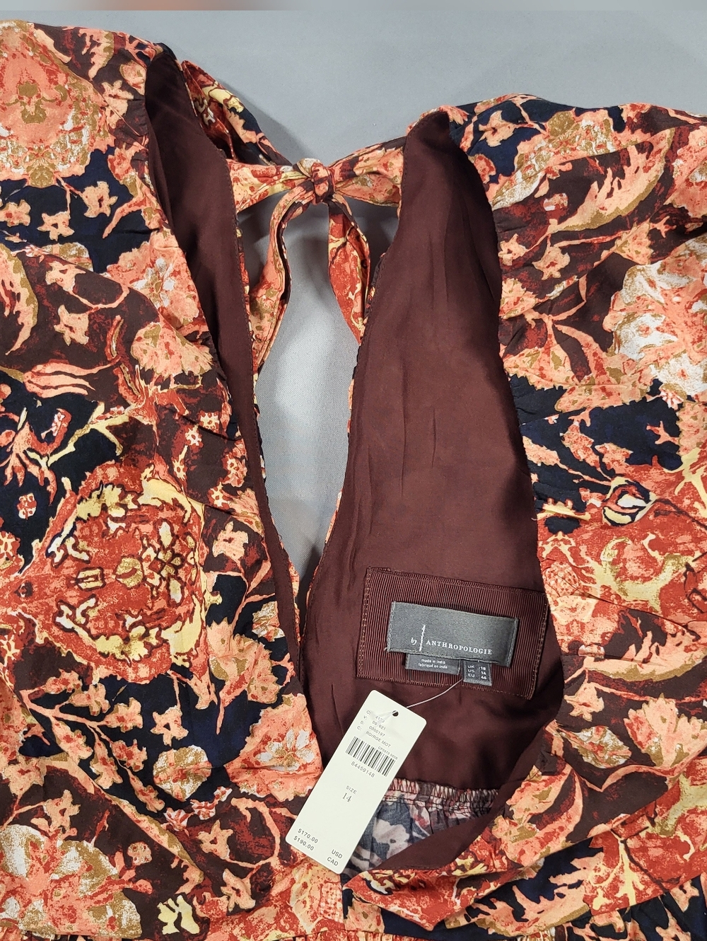 Anthropologie Floral Tie-Back Dress - Navy & Rust - Picture 2 of 14